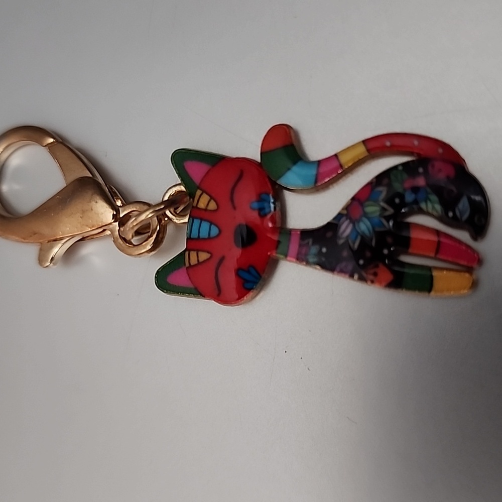 CAT  ZIPPER Pull purse charm Or Charm bracelet Lobster claw clip closure